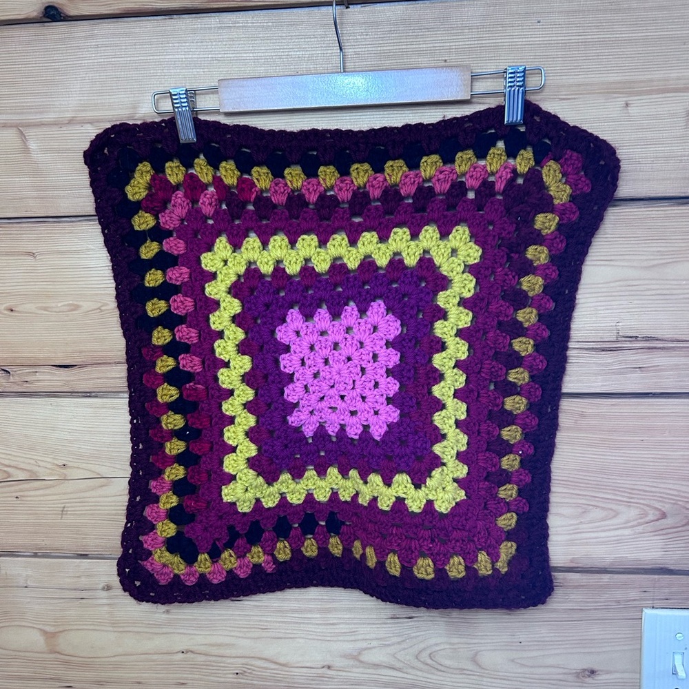 Colorful Crochet Square Piece Wall Art Boho‎ Hippy Handmade Vintage 17”x17”